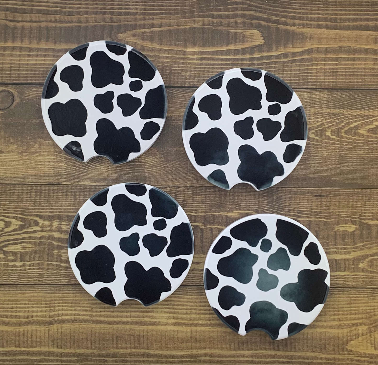 Black Cow Print Car Coasters