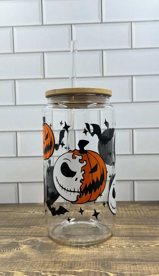 Pumpkin Skull Glass Can Cup