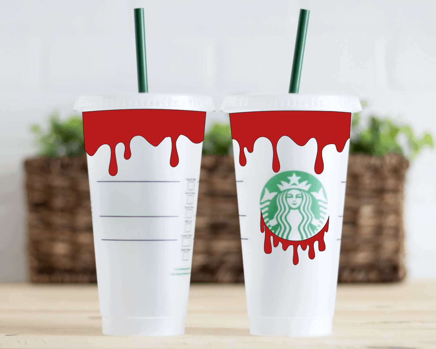 Blood Splatter in Bright Red, Starbucks Cold Cup with Straw