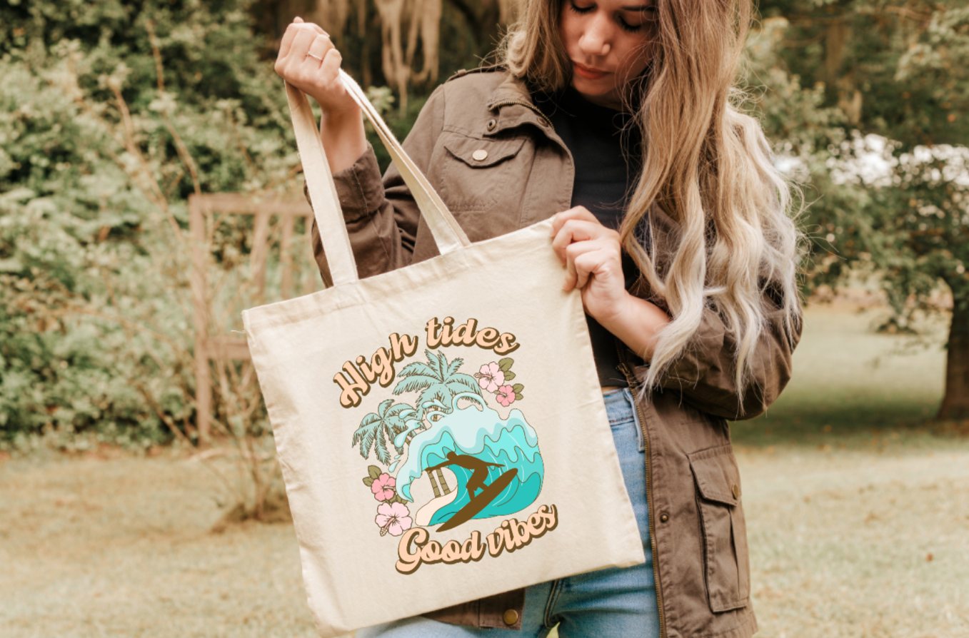 High Tides Good Vibes Tote Bag