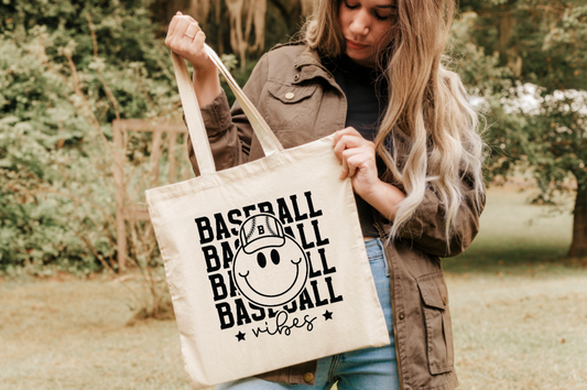 Smiley Baseball Vibes Tote Bag