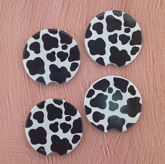 Black Cow Print Car Coasters