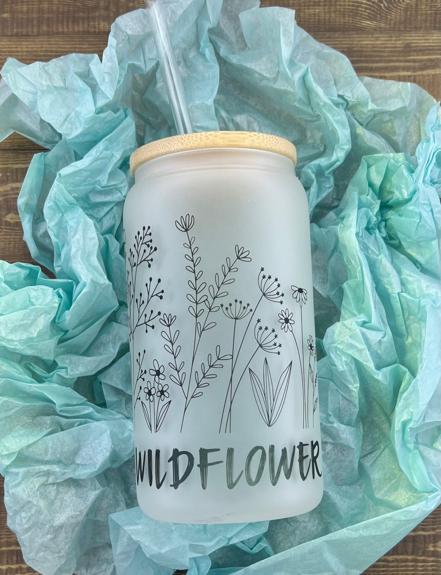 Frosted Wild Flower Glass Cup