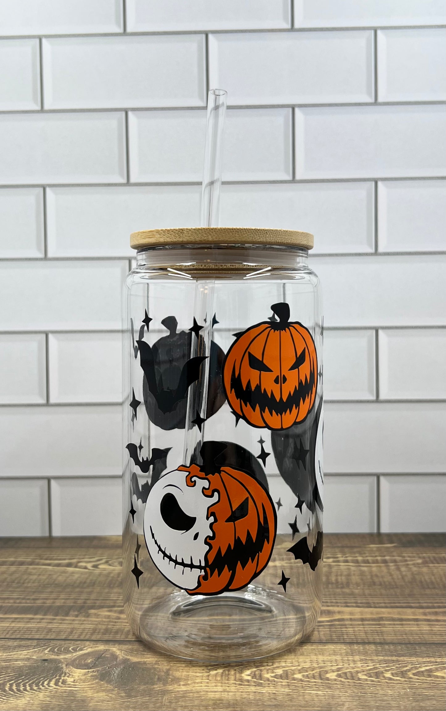 Pumpkin Skull Glass Can Cup