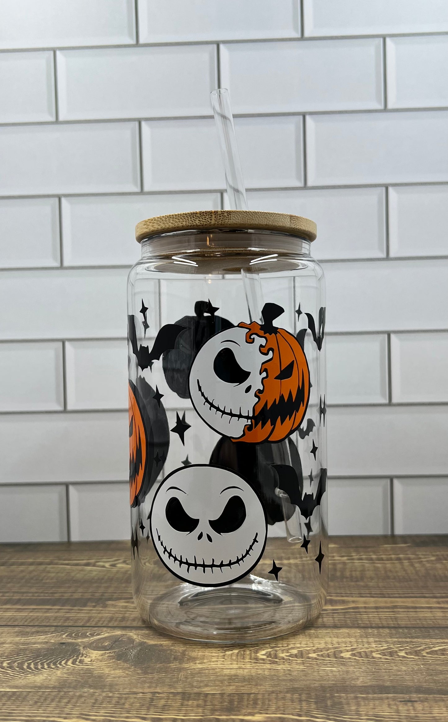 Pumpkin Skull Glass Can Cup