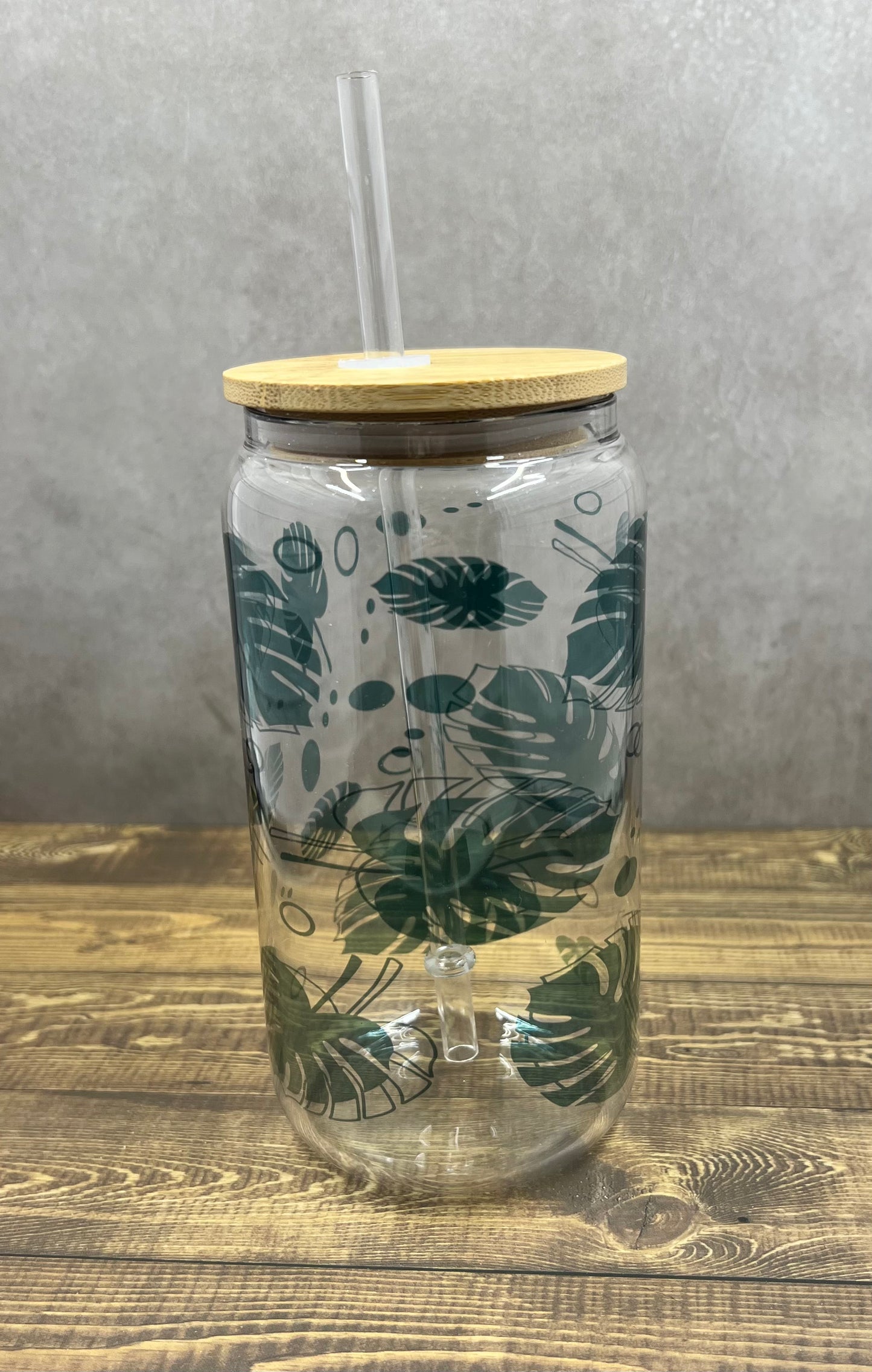 Monstera Leaf Glass Can Cup