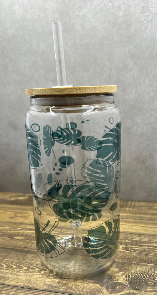 Monstera Leaf Glass Can Cup